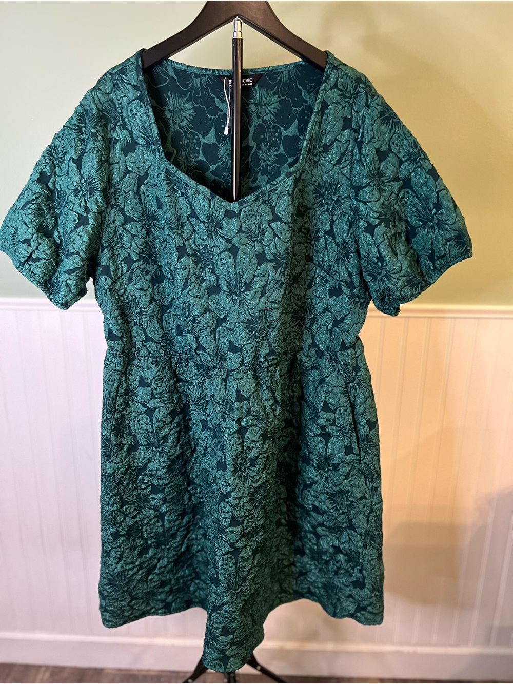 NWT- BloomChic Teal Floral Jacquard Elastic Waist Midi Dress. Size 18/20